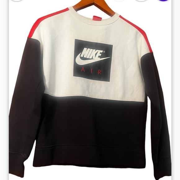 Nike Air Jumper Color Block Sz L Crew Neck Logo Sweater White Black Swoosh - Picture 2 of 10